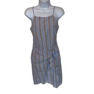 Altar'd State Women's Striped Square Neck Wrap Mini Dress Blue Gray Size Small